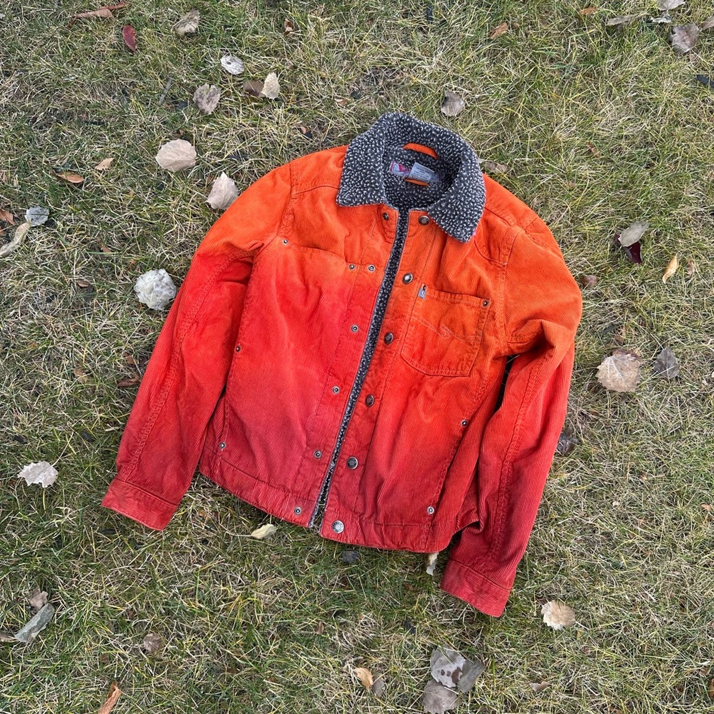Silver Jeans Women's Orange-Red Gradient Jacket with Sherpa Collar